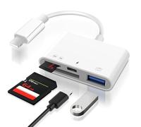 Lettore di schede SD 4 in 1 per iPhone e iPad, adattatore SD con porta di ricarica lightning + USB-A + SD + MicroSD, trasmissione dati ad alta velocità, compatibile con iPhone 7-14, iPad, Plug & Play