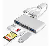Lettore di schede SD per iPhone con USB-C e Lightning, lettore di schede di memoria 3 in 1 SD e MicroSD con trasferimento dati Type-C, compatibile con iPhone 16/15/14, iPad, MacBook, Android, PC