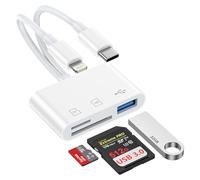 Lettore di schede SD per iPhone e Android, 3 in 2 Lightning USB C SD Card Reader con adattatore SD/TF/USB OTG, fotocamera lettore di schede di memoria per iPhone 17/16/15/14/13/12, i Pad, Samsung