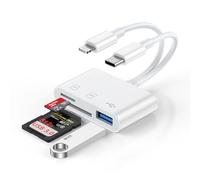 Lettore di schede SD per iPhone e Android, Lightning USB C SD Card Reader Camera Lettore di schede di memoria con porta SD/MicroSD/USB OTG, adattatore per schede SD per iPhone 17/16/15/14/13/12, Pad