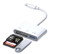 Lettore di schede SD per iPhone e iPad, adattatore da USB C a USB OTG con funzionalità Plug and Play e supporto per il trasferimento bidirezionale,
