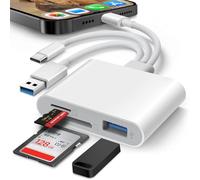 Lettore di schede SD per iPhone, iPad, Mac, Lightening & USB-C e USB-A 3 in 1 adattatore di memoria SD Card, supporto SD/MicroSD/USB OTG, visualizzatore di schede per fotocamera ad alta velocità