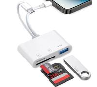 Lettore di Schede SD per iPhone, USB C Lightning Adattatore Scheda SD per SD/Micro SD, SD Card Reader for iPhone, Lettore Schede Memoria per iPhone 16 15 14 13 /iPad/Mac/Android