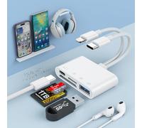 Lettore di schede SD/TF per iPhone/iPad, multi 6 in 1 Lightning/USB C a SD + TF + USB Type C (cuffie/carica/dati) adattatore OTG per scheda di memoria per iPhone 15 14/iPad/Samsung/Mac/Laptop