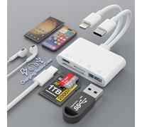 Lettore di schede SD/TF per iPhone/iPad, multi 6 in 1 Lightning/USB C a SD + TF + USB Type C (cuffie/carica/dati) adattatore OTG per scheda di memoria per iPhone 15 14/iPad/Samsung/Mac/Laptop