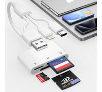 Lettore di schede XD, lettore adattatore per schede SD MicroSD XD 3 in 1 con USB-C, Lightning, USB A - Compatibile con iPhone 16/15/14/13/12/11, iPad, MacBook, fotocamera e PC