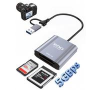 Lettore di schede XQD SD 4-in-1 con Porte USB-A/Type-C, Doppio Slot USB 3.0 | Per Serie Sony G/M Schede Lexar USB Mark, Trasferimento Dati Rapido 5Gbps per Foto RAW, Per Windows, MacOS, Linux, Alluminio