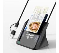 Lettore di smart card 2 in 1 USB USB-C Supporta NFC, adatto alle nuove carte d’identità e carte bancarie,Lettore di smart card di livello militare DOD compatibile con Windows/Linux/Android/PC/laptop