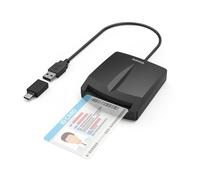 Lettore di smart card Hama Single - Indicatore LED - Cavo USB-A integrato - Adattatore USB-C - Nero