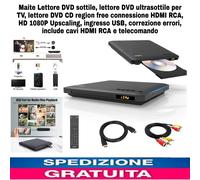 Lettore DVD/CD ultrasottile HD 1080P x TV, +cavi HDMI,RCA + Telecomando- USB