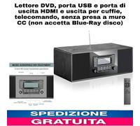 Lettore DVD, porta USB e porta di uscita HDMI e uscita per cuffie, telecomando,