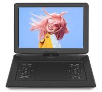 Lettore DVD portatile da 18" con schermo girevole HD da 15,6", batteria ricaricabile da 6 a 7 ore, supporto USB/SD, formati di dischi multipli e sincronizzazione TV, altoparlante ad alto volume, nero