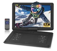 Lettore DVD portatile da 18 pollici con grande schermo HD da 15,6 pollici, 6 ore di riproduzione, lettore DVD portatile con doppio altoparlante, ultima memoria, supporto SYNC TV/USB/SD Card
