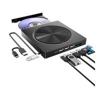 Lettore DVD Unità Esterna USB 3.0&Type C Lettore CD/DVD -/+RW Drive CD ROM per PC Portatile con 3 porte USB-A, USB 3.0, DV e Lettore di Schede TF/SD per Win/MacOS/Linux/Laptop/Desktop/Macbook Air/Pro