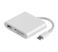 Lettore Hub Usb-c Tre in Schede Sd Microsd e USB Standard | PC Bianco, Design Portatile, Backup senza App, Riproduzione Media e Uso Droni e Creator