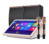 Lettore karaoke con touch screen da 18,5 pollici, macchina all-in-one, con 2 microfoni wireless, funzione di amplificatore di potenza, controllo vocale intelligente AI della funzione canzone