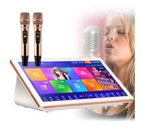 Lettore Karaoke portatile 3 in 1 con 2 microfoni wireless, touch screen da 18,5 pollici, display con testi, design desktop, aggiornamento canzone cloud, capacità di archiviazione 500 GB