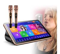 Lettore karaoke portatile, macchina karaoke 3 in 1 con 2 microfoni wireless, touch screen da 18,5 pollici con display a lettere, tipo di desktop, aggiornamento canzoni sul