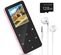 Lettore MP3 Bluetooth da 128 GB, lettore MP3 con altoparlante e cuffie, lettore musicale con slot per schede TF, dispositivo audiolibro, schermo a colori, radio FM, video, e-book, registrazione vocale