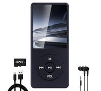 Lettore MP3 da 32 GB Bluetooth 5.3 con display TFT a colori da 1,8" con cuffie, radio, e-book, registrazione, supporto fino a 128 GB, nero