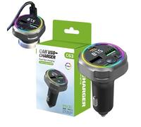 Lettore MP3 per Auto senza Fili - MP3 Player FM - 7 Caricabatterie da Auto USB Light Colorful - 2 Porte di Ricarica USB Ricevitore Audio, 30W PD QC3.0 Fast Charge Device per Auto
