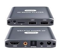 Lettore multimediale digitale HD 4K, lettore video MP4 TV per unità USB/scheda Micro SD, segnaletica digitale, riproduzione automatica, H.265/HEVC, uscita ottica/HDMI/AV, grigio