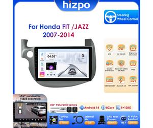 Lettore multimediale per auto Android 14 da 10.1 pollici Navigazione GPS Wireless Carplay Autoradio Android per Honda FIT JAZZ Guida a sinistra