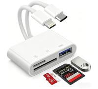 Lettore Schede SD per iPhone/iPad/Android/Camera, 3 in 2 Adattatore Scheda SD con connettori USB C e Lightnning Doppio Slot per SD/MicroSD/SDHC/SDXC/MicroSDHC, Type C OTG Adapter, Lettore Memory Card