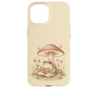 Lettura della rana nella foresta sotto i funghi Custodia per iPhone 15