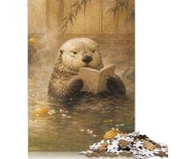 Lettura della sorgente termale della lontra Puzzle 1000 Pezzi | Arredamento letterario tranquillo, Arte di lettura accogliente, Gioco, Puzzle Famiglia, Motivo Decorativo, 14+, 70x50cm.