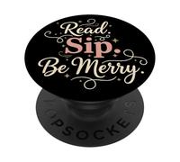 Lettura di Natale per amanti dei libri per le vacanze Leggi Sip Be Merry Books PopSockets PopGrip Adesivo