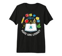 Lettura Insegnante Pace Amore Alfabetizzazione Womens Phonics Decoding Maglietta Premium