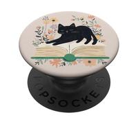 lettura strega gatto su libro aperto con fiori floreali PopSockets PopGrip Adesivo
