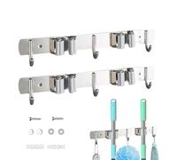 letuxaamz Portascope da Parete, Appendi Scopa da Muro con Clavi per Installazione, con Ganci per Appendere Scope e Attrezzi in Garage, 2 Pezzi + 3 Ganci, 2er Set Grigio