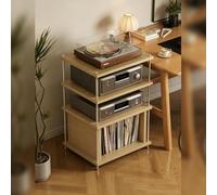 LEUBDIBR Supporto Audio con Mensole Regolabili per Conservazione Media | Telaio Metallico, Mensole Regolabili, Smorzamento Urti, Conservazione Vinili(Oak,23.6x18.9x32.7in)