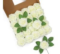 LEUCHTAMOR 25 rose artificiali in schiuma, bianche latte, realistiche al tatto, per bouquet da sposa, centrotavola, composizioni floreali, decorazioni per feste, casa