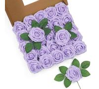 LEUCHTAMOR 25 rose artificiali in schiuma, lilla, realistiche al tatto, per bouquet da sposa, centrotavola, composizioni floreali, decorazioni per feste, decorazioni per la casa