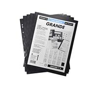 Leuchtturm 314011 Grande Buste in plastica con 7 Strisce Orizzontali per francobolli, 242 x 312 mm, Senza plastificanti e acidi - Nero, Confezione da 5