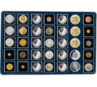 LEUCHTTURM-MÜNZKOFFER-CARGO-L6-&-MÜNZTABLEAUS-BLAU-ROT-&-PRO-SCHUTZSCHUBER