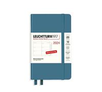 LEUCHTTURM1917 367635 Agenda settimanale Pocket (A6) 2024, con quaderno extra per indirizzi e anniversari, colore blu pietra, tedesco, 12 mesi