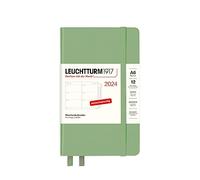 LEUCHTTURM1917 367742 Agenda settimanale e taccuino tascabile (A6) 2024, con quaderno extra per indirizzi e anniversari, salvia, tedesco, 12 mesi