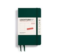 LEUCHTTURM1917 370554 Agenda settimanale 2025, Pocket A6 copertina rigida - Agenda da 12 mesi, 80 g, a righe - Forest Green