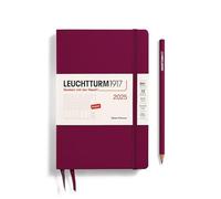 LEUCHTTURM1917 371022 Agenda settimanale 2025, Paperback B6+, copertina rigida, calendario 12 mesi, a righe, colore: rosso