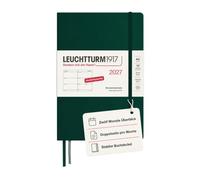 LEUCHTTURM1917 Agenda settimanale 2027 A5, Forest Green Copertina rigida | tedesco con vacanze scolastiche, 7 giorni su una doppia pagina, 144 pagine, carta da 80 g/m², fasi lunari
