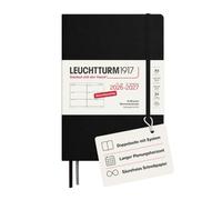 LEUCHTTURM1917 Agenda settimanale 2027 Medium (A5) - Tedesco, nero, copertina rigida, 145 x 210 mm, 18 mesi - 07. 2026 - 12.2027, 1 settimana per doppia pagina, carta da 80 g/m² con elevata