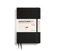 LEUCHTTURM1917 Paperback B6+ 371020 - Agenda settimanale 2025, copertina rigida, 12 mesi, a righe, colore: nero, inglese