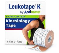 Leukotape K by Actimove Sports Edition Kinesiology Tape for Muscle Support and Pain Relief, 5cm x 5m, Beige, 1 Roll