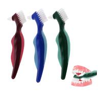 LEUUD 3pcs Spazzola Pulizia Dentiera, Spazzolino per Dentiera a Doppia Testa, Spazzole Protesi Dentale con Setole Multistrato, Spazzolino a Setole Dure per Denti Finti Ergonomico per Protesi Care