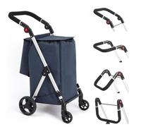 LEUYA ABC Carrello per la spesa a 4 ruote, in alluminio, 46 l, pieghevole, con borsa refrigerante isolata (blu)