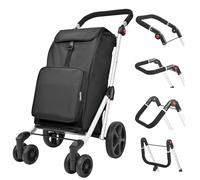 LEUYA ABC Carrello Portaspesa, Carrello Spesa 6 Ruote Scale, con Borsa Termico, 45L Trolley Spesa, Carrello Spesa Pieghevole in Alluminio (Nero)
